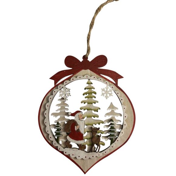 Ganz Christmas Wooden Laser Cut Ornaments Round Santa & Snowman - Picture 2 of 12